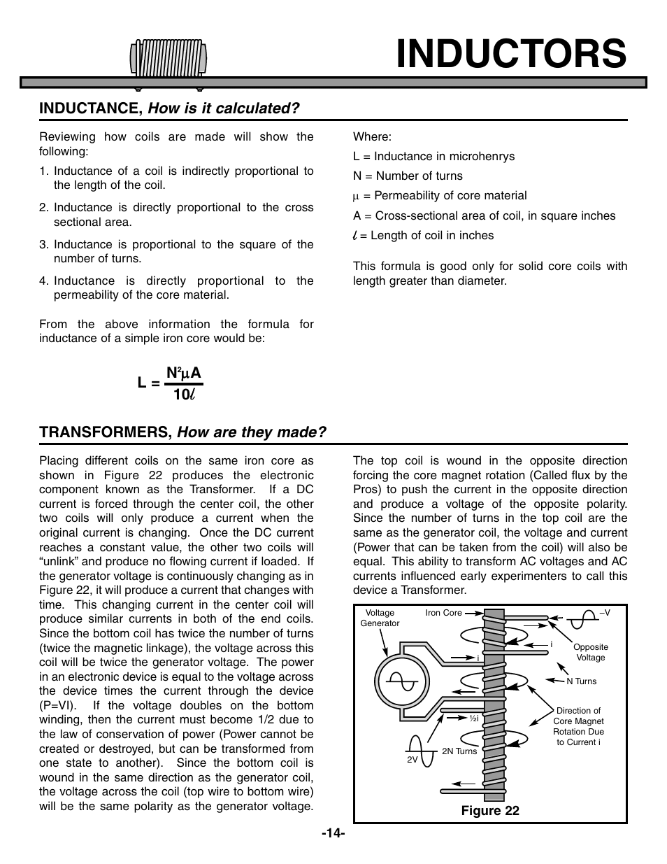 Inductors, How is it calculated, How are they made | Inductance, Μ a 10 l transformers | Elenco Electronic Component Kit User Manual | Page 15 / 28