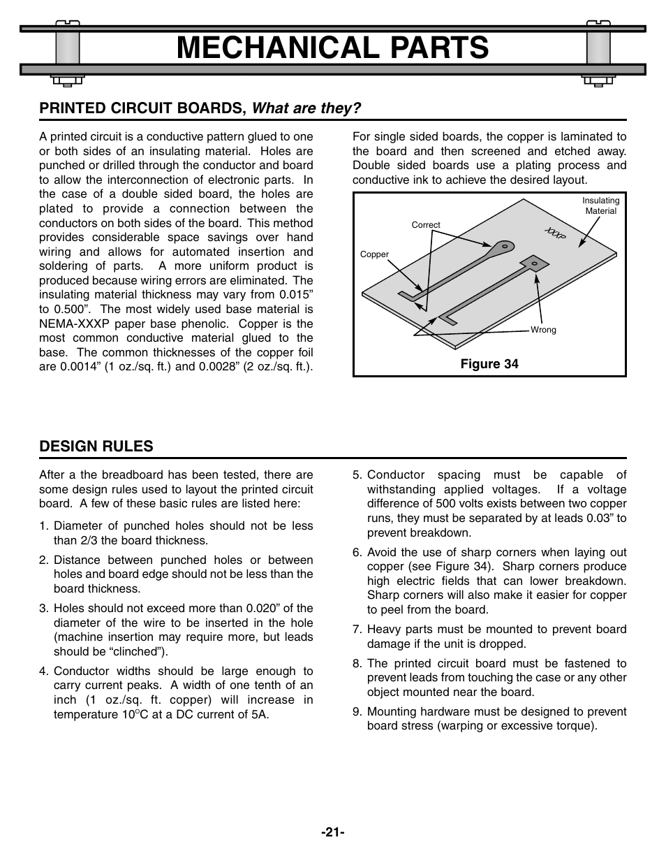 Mechanical parts, What are they, Printed circuit boards | Design rules | Elenco Electronic Component Kit User Manual | Page 22 / 28