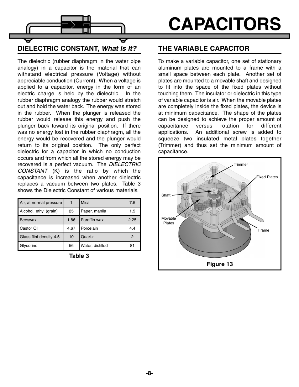 Capacitors, What is it, Dielectric constant | The variable capacitor | Elenco Electronic Component Kit User Manual | Page 9 / 28