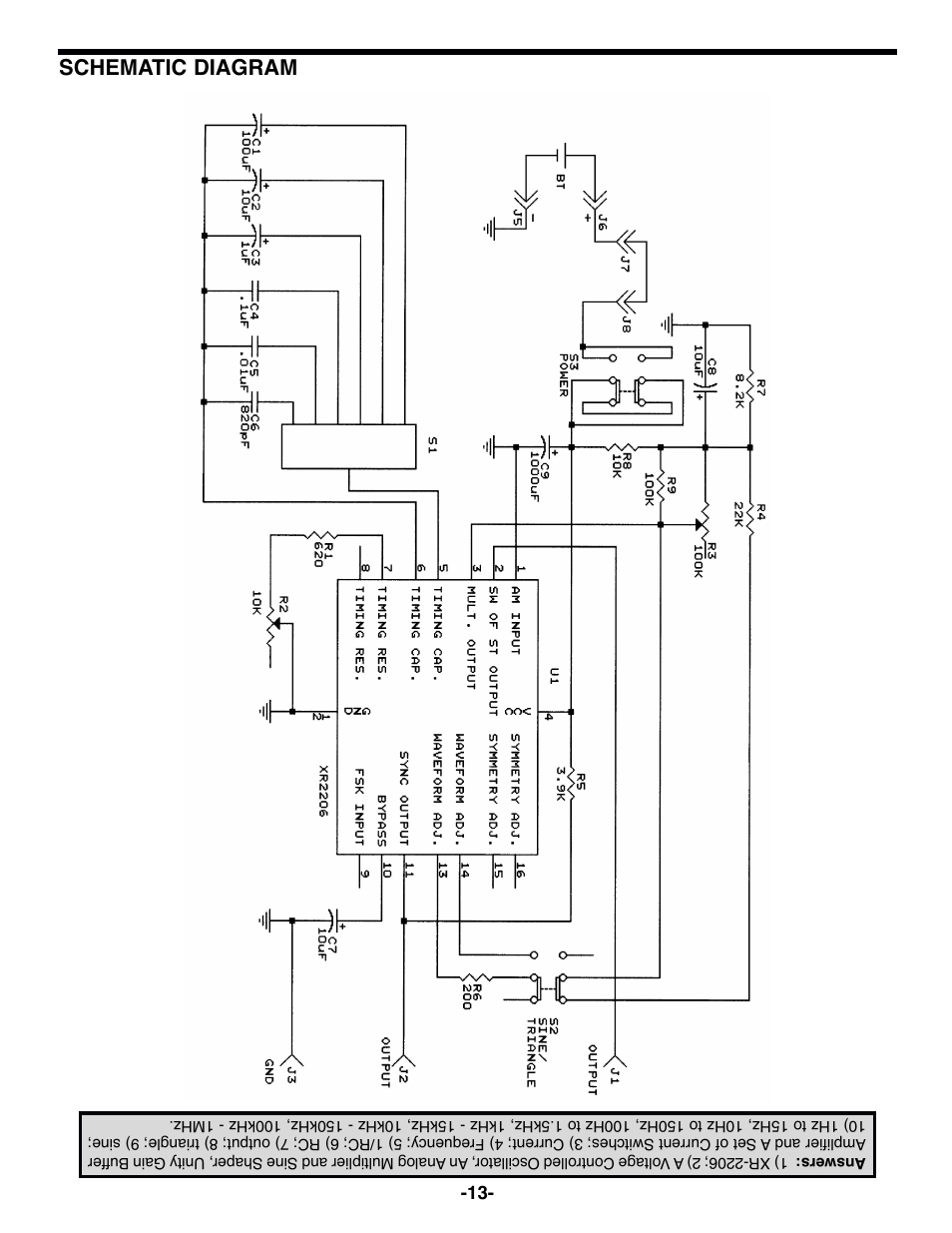 Schematic diagram | Elenco 100kHz Function Generator in Kit Form User Manual | Page 14 / 16