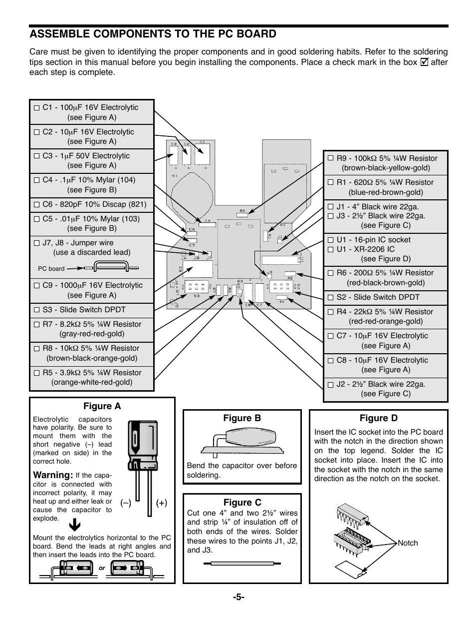 Assemble components to the pc board | Elenco 100kHz Function Generator in Kit Form User Manual | Page 6 / 16