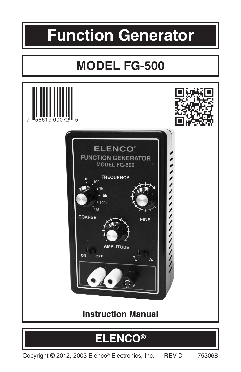 Elenco 100kHz Function Generator User Manual | 8 pages