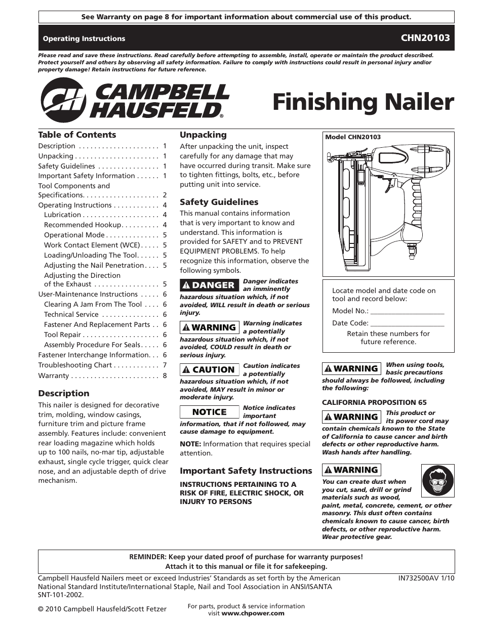 Campbell Hausfeld CHN20103 User Manual | 24 pages