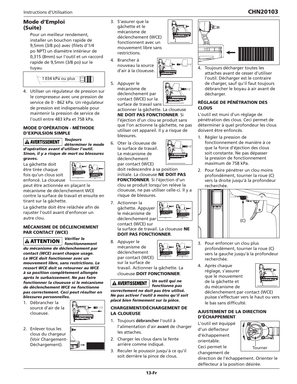 Mode d’emploi (suite) | Campbell Hausfeld CHN20103 User Manual | Page 13 / 24