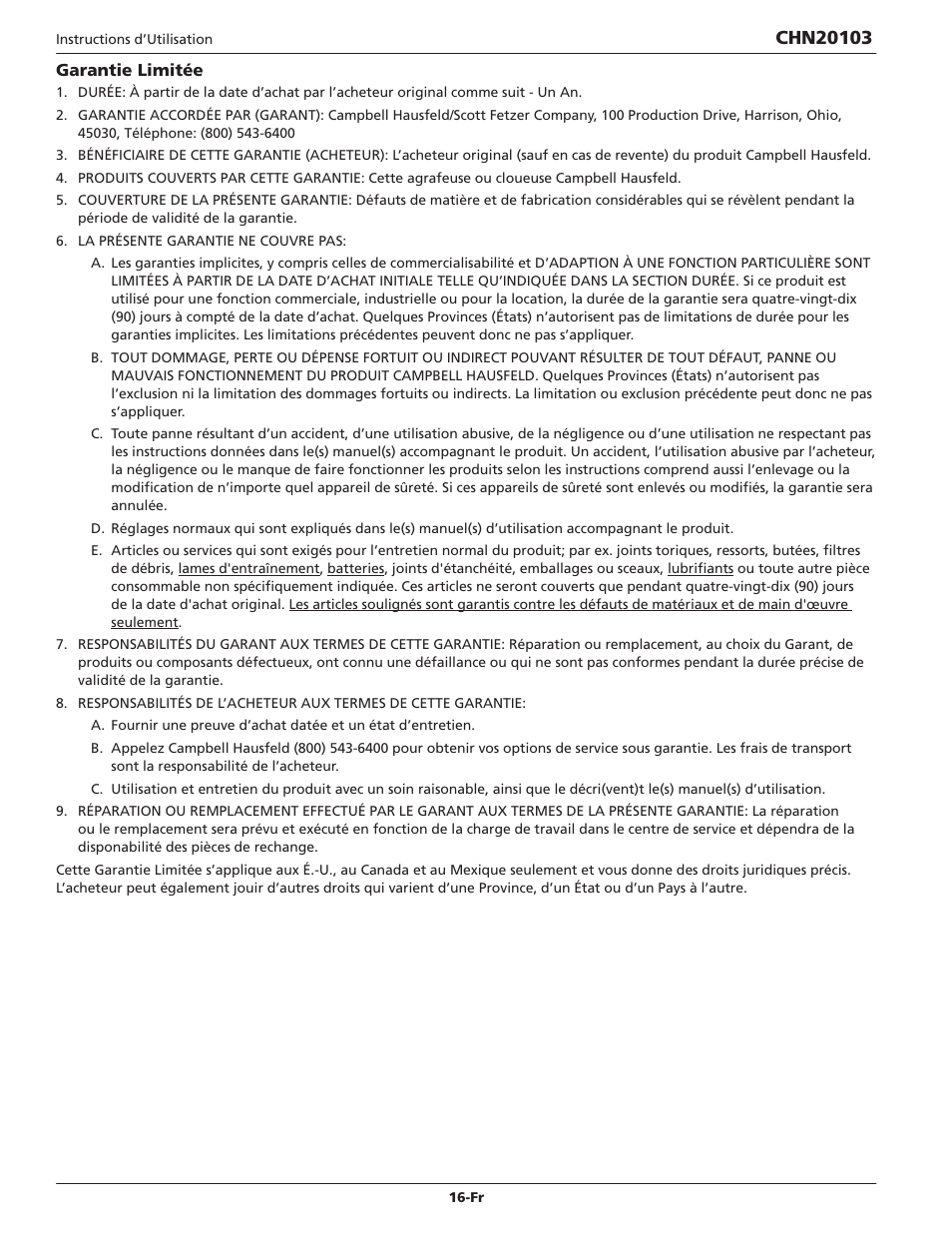 Campbell Hausfeld CHN20103 User Manual | Page 16 / 24