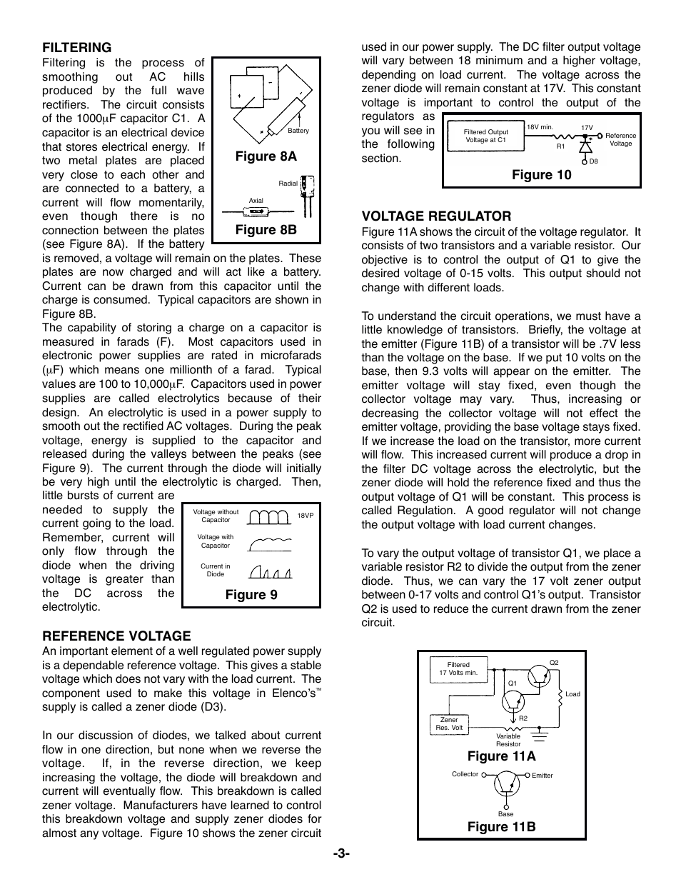 Filtering, Reference voltage, Voltage regulator | Figure 8b, Figure 8a, Figure 9 | Elenco 015V Power Supply Kit User Manual | Page 4 / 8