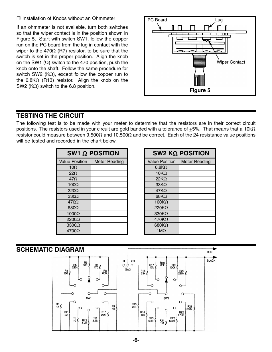 Sw2 k ω position | Elenco Resistor Substitution Box User Manual | Page 7 / 8