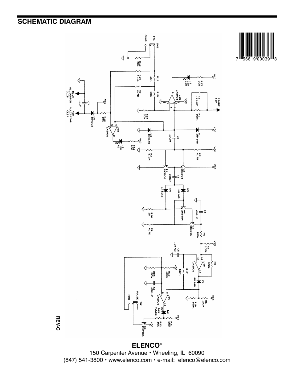 Elenco, Schematic diagram | Elenco Logic Probe Kit User Manual | Page 12 / 12