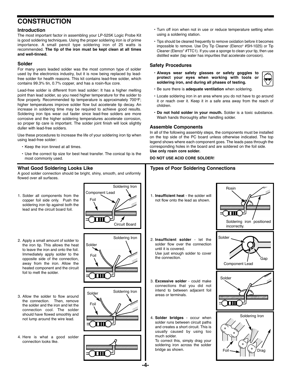 Construction | Elenco Logic Probe Kit User Manual | Page 5 / 12