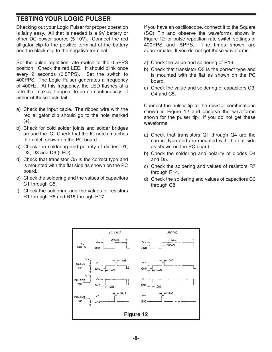 Testing your logic pulser | Elenco Logic Pulser Kit User Manual | Page 9 / 12