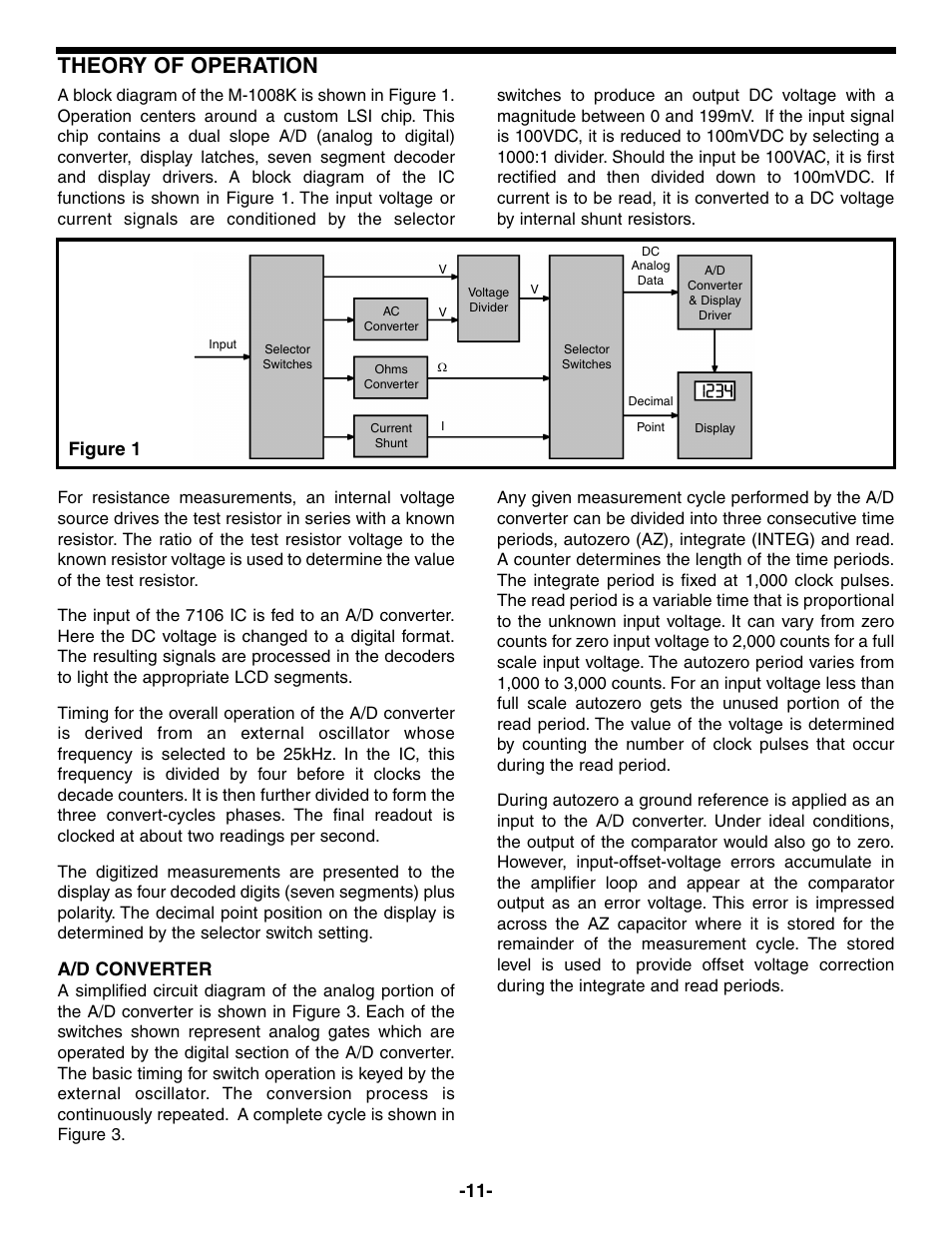 Theory of operation, Figure 1, A/d converter | Elenco Compact Digital Multimeter User Manual | Page 12 / 20