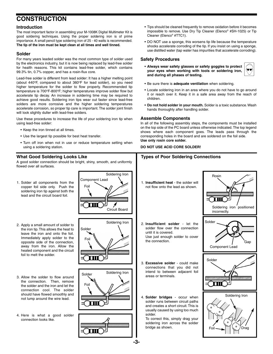 Construction | Elenco Compact Digital Multimeter User Manual | Page 4 / 20