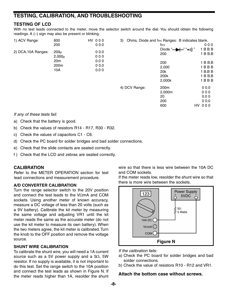 Testing, calibration, and troubleshooting | Elenco Compact Digital Multimeter User Manual | Page 9 / 20
