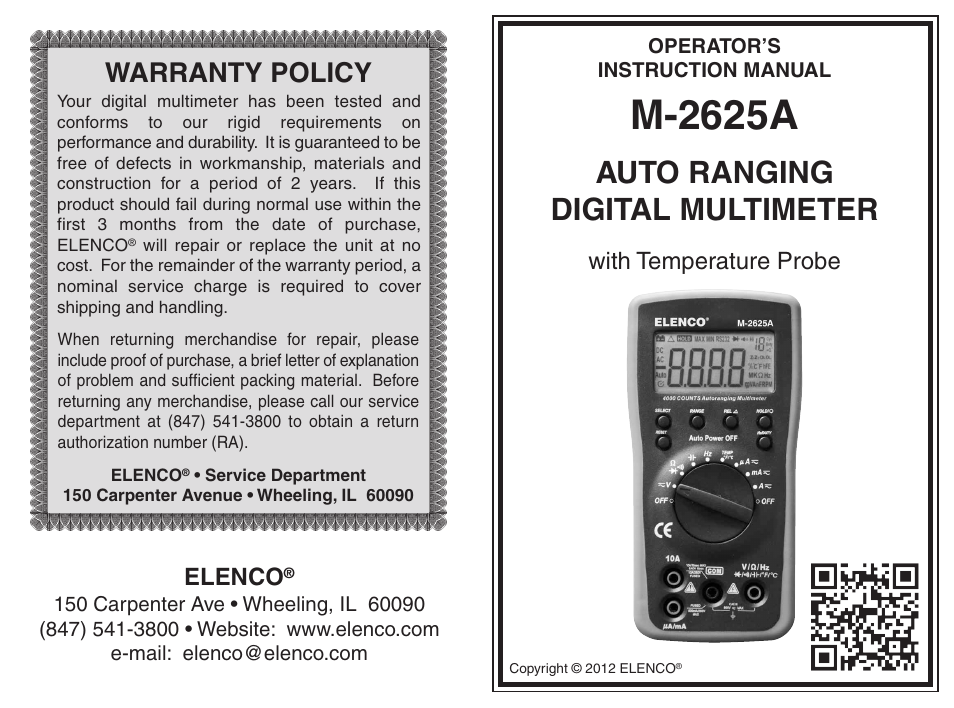 Elenco Digital Multimeter User Manual | 18 pages