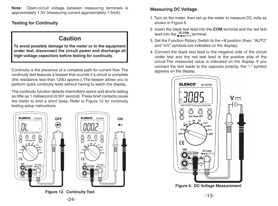 Caution | Elenco Digital Multimeter User Manual | Page 13 / 18