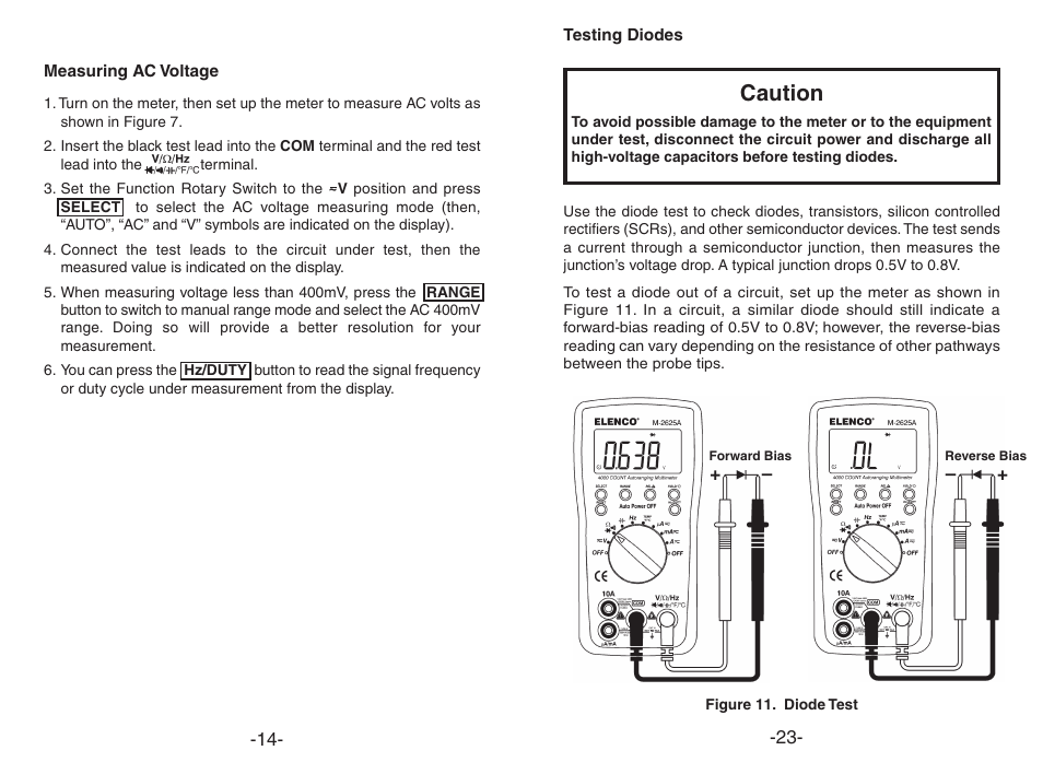 Caution | Elenco Digital Multimeter User Manual | Page 14 / 18
