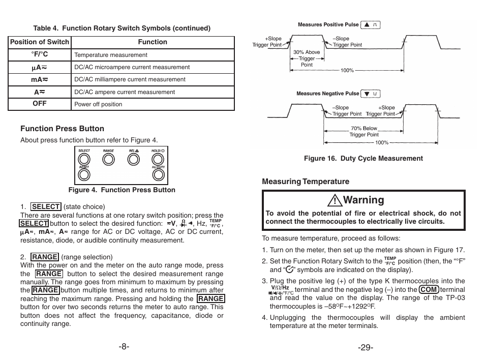 Warning | Elenco Digital Multimeter User Manual | Page 8 / 18