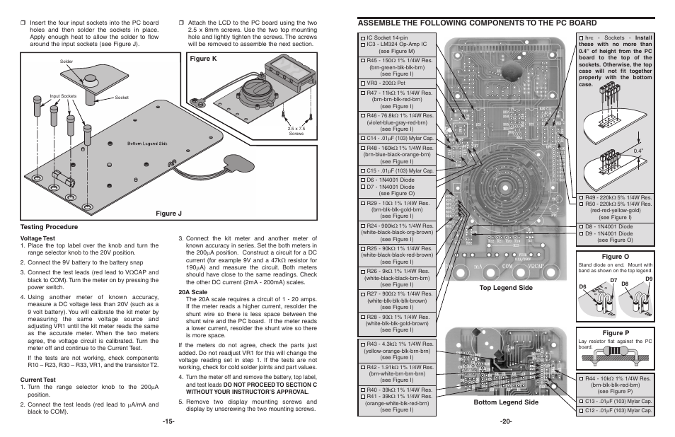 Assemble the following components to the pc board | Elenco 3 1/2 Digit Cap. / Trans. Kit User Manual | Page 16 / 36