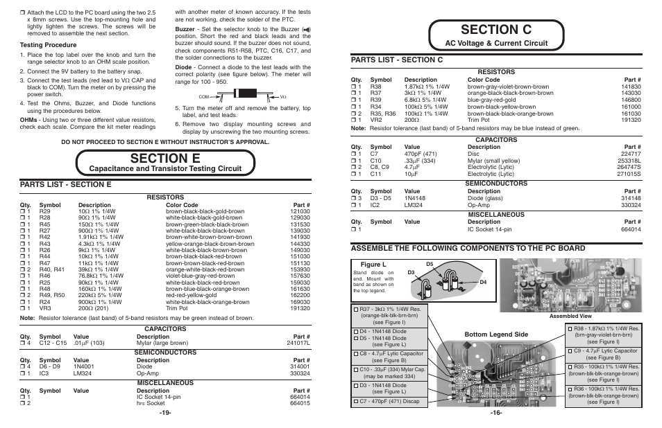 Capacitance and transistor testing circuit | Elenco 3 1/2 Digit Cap. / Trans. Kit User Manual | Page 20 / 36