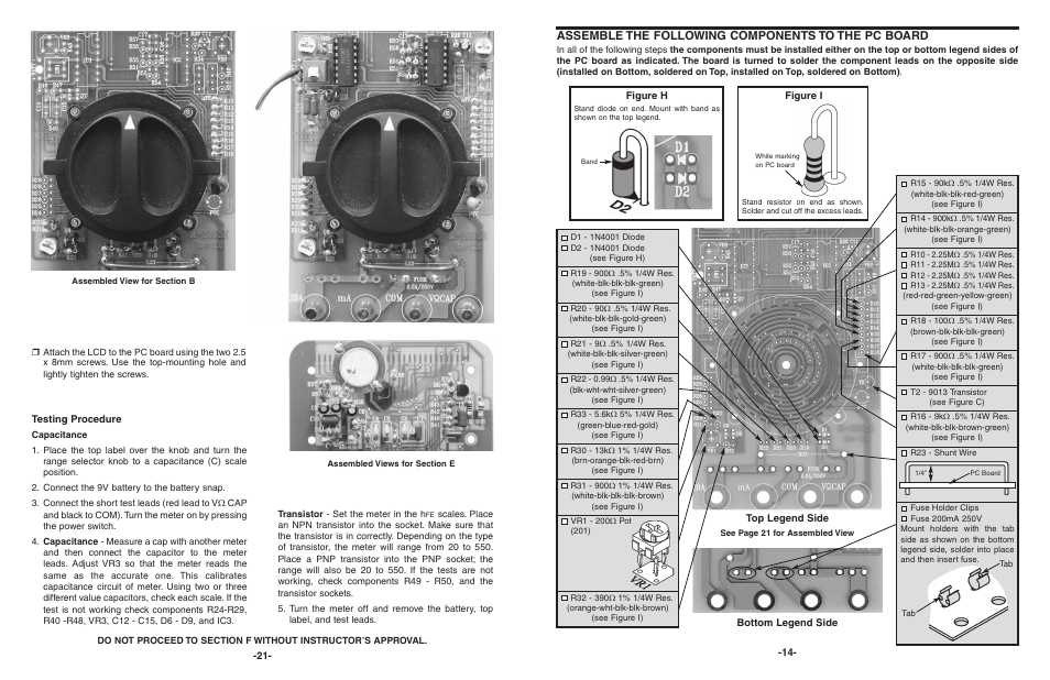 Assemble the following components to the pc board | Elenco 3 1/2 Digit Cap. / Trans. Kit User Manual | Page 22 / 36