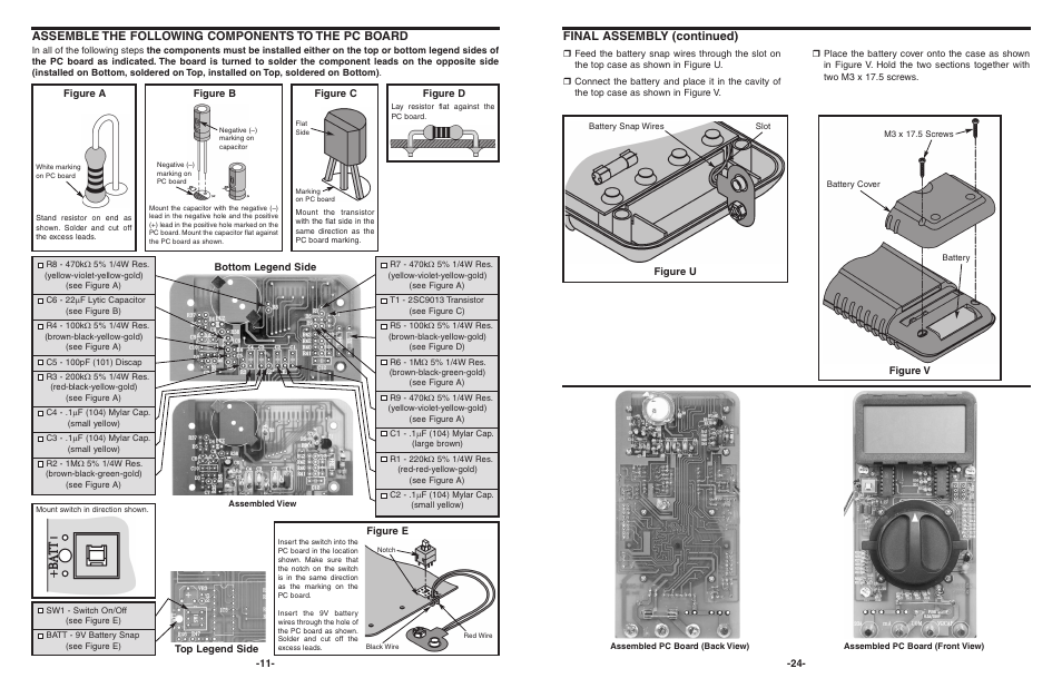 Final assembly (continued), Assemble the following components to the pc board | Elenco 3 1/2 Digit Cap. / Trans. Kit User Manual | Page 25 / 36