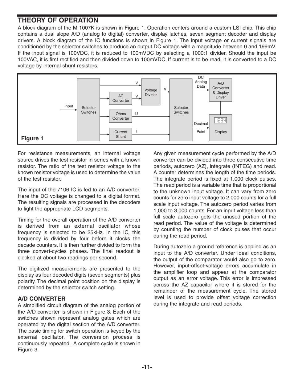 Theory of operation, Figure 1, A/d converter | Elenco Digital Mulitmeter Kit User Manual | Page 12 / 20
