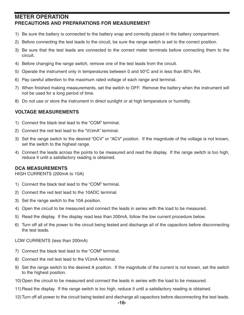 Meter operation | Elenco Digital Mulitmeter Kit User Manual | Page 17 / 20