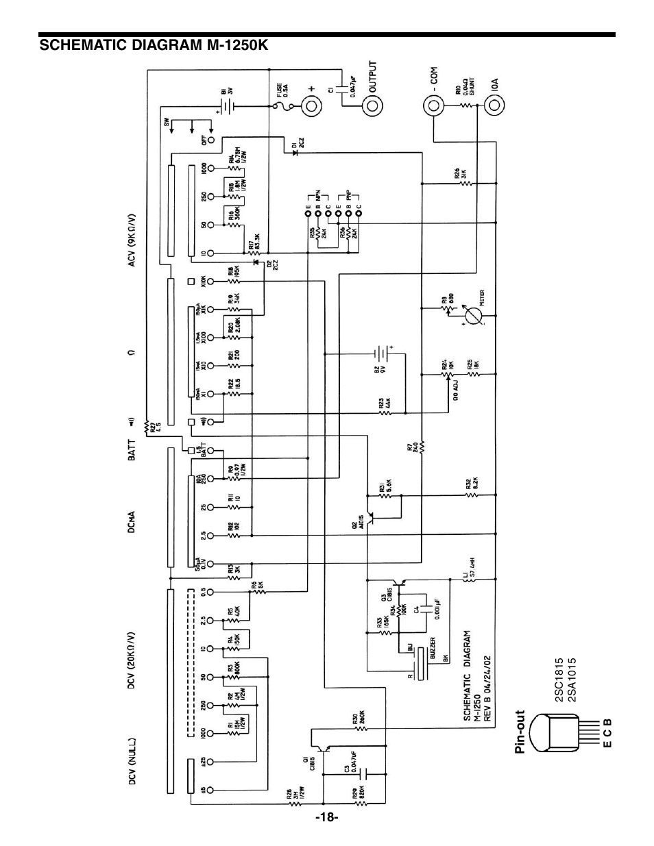 Schematic diagram m-1250k | Elenco 23 Range 20k/V VOM in Kit Form User Manual | Page 19 / 20