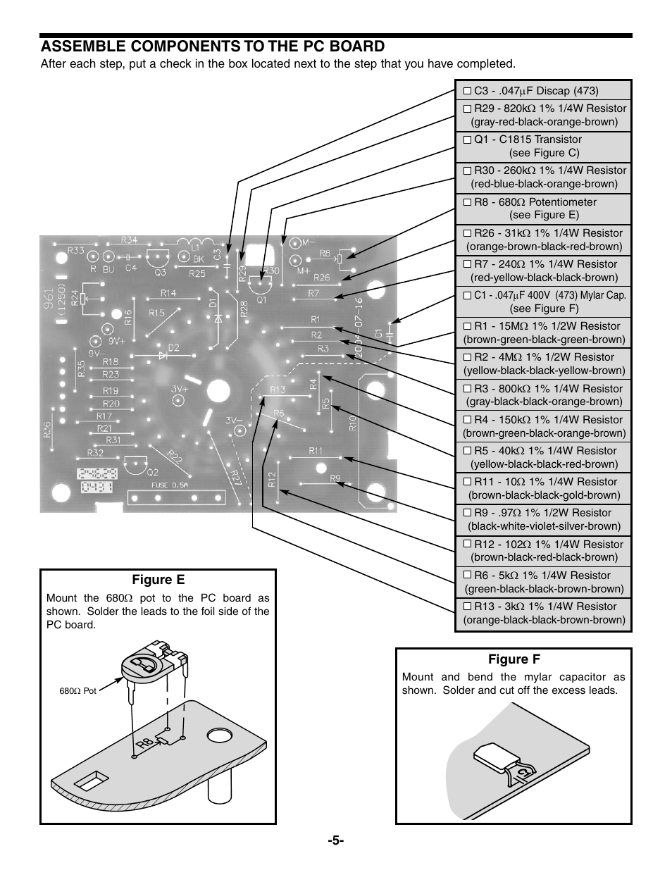 Assemble components to the pc board | Elenco 23 Range 20k/V VOM in Kit Form User Manual | Page 6 / 20