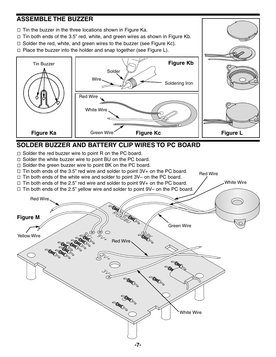 Assemble the buzzer, Solder buzzer and battery clip wires to pc board | Elenco 23 Range 20k/V VOM in Kit Form User Manual | Page 8 / 20