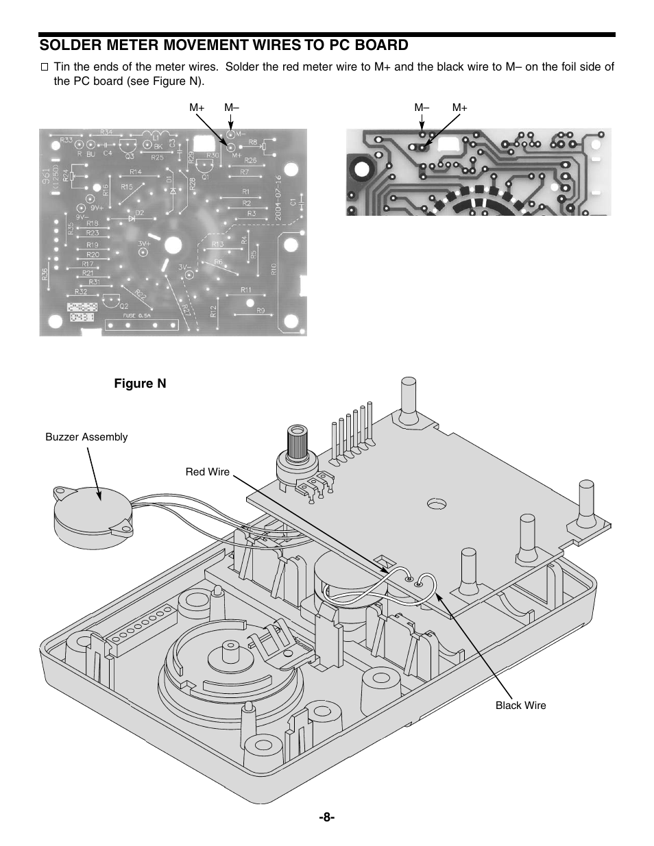 Solder meter movement wires to pc board | Elenco 23 Range 20k/V VOM in Kit Form User Manual | Page 9 / 20