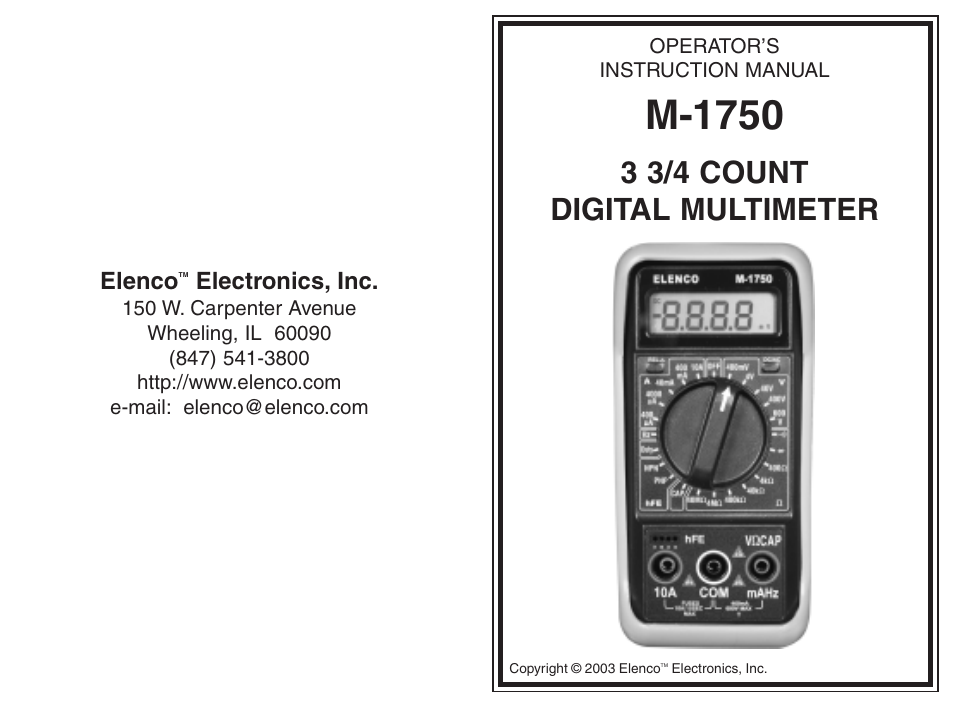 Elenco 3 1/2 Digit Cap./ Freq./ Trans. w/ Grey Boot User Manual | 8 pages