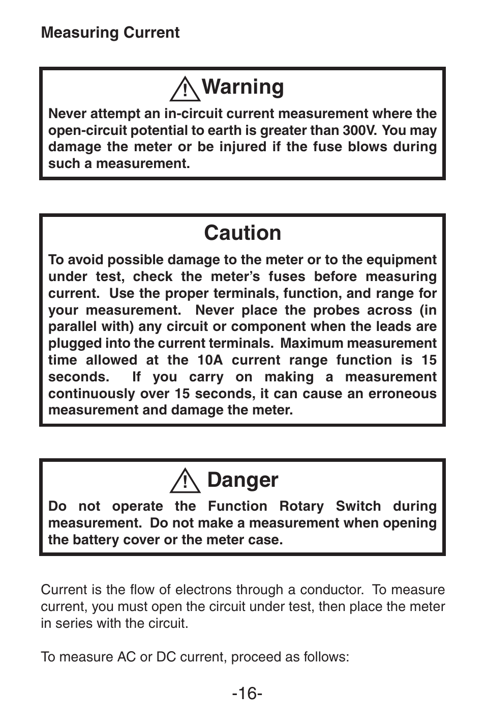 Warning, Caution, Danger | Elenco 3 1/2 Digit with Temperature User Manual | Page 16 / 36