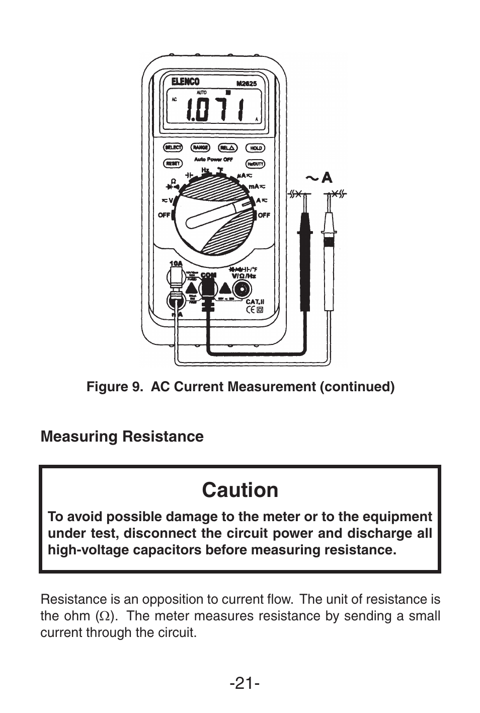 Caution | Elenco 3 1/2 Digit with Temperature User Manual | Page 21 / 36