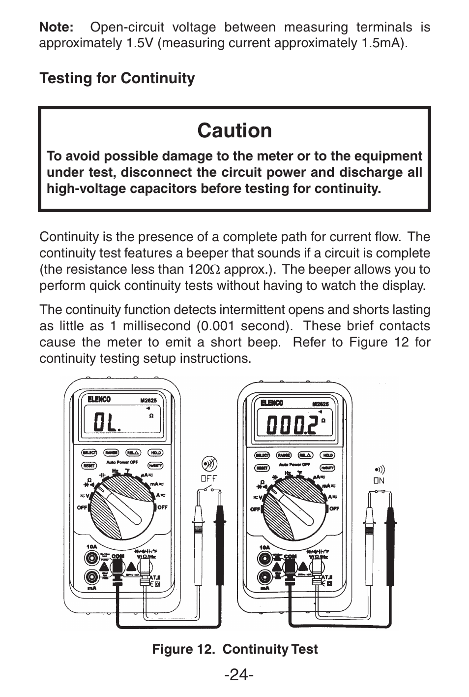 Caution | Elenco 3 1/2 Digit with Temperature User Manual | Page 24 / 36