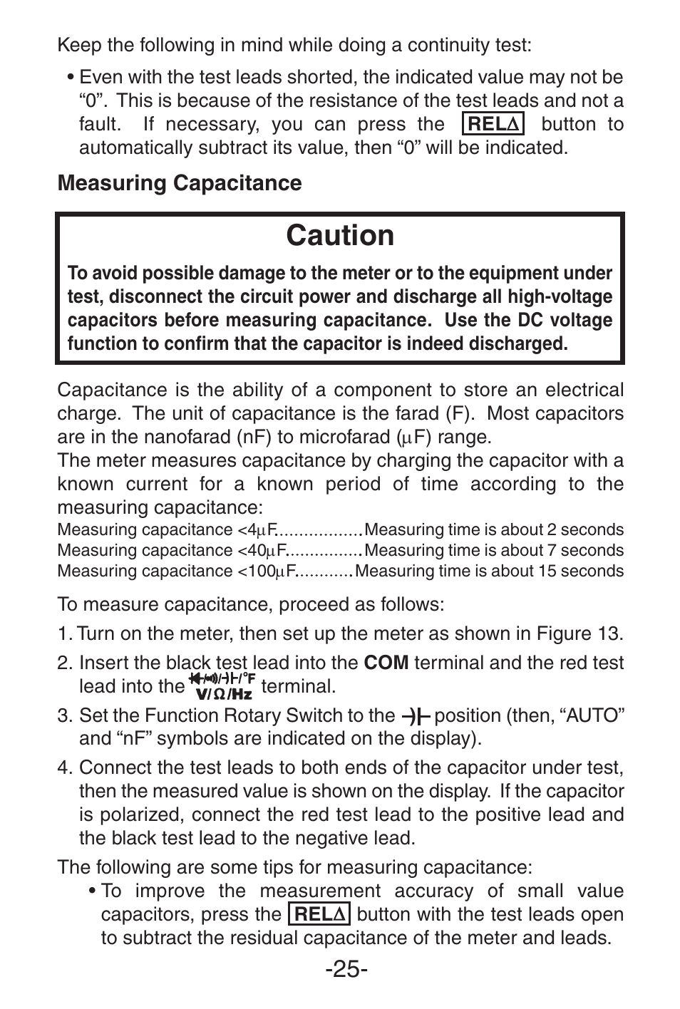 Caution | Elenco 3 1/2 Digit with Temperature User Manual | Page 25 / 36
