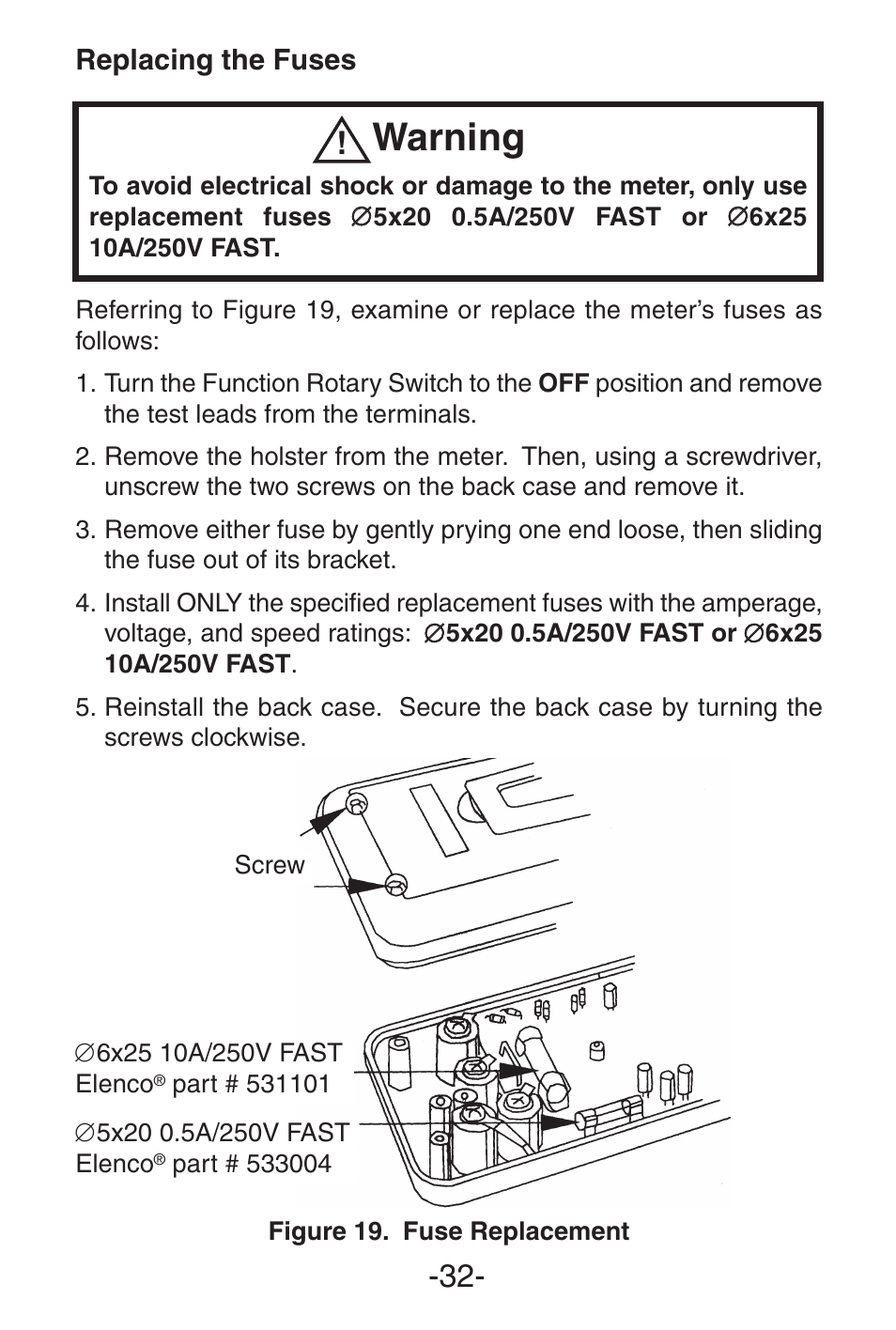 Warning | Elenco 3 1/2 Digit with Temperature User Manual | Page 32 / 36