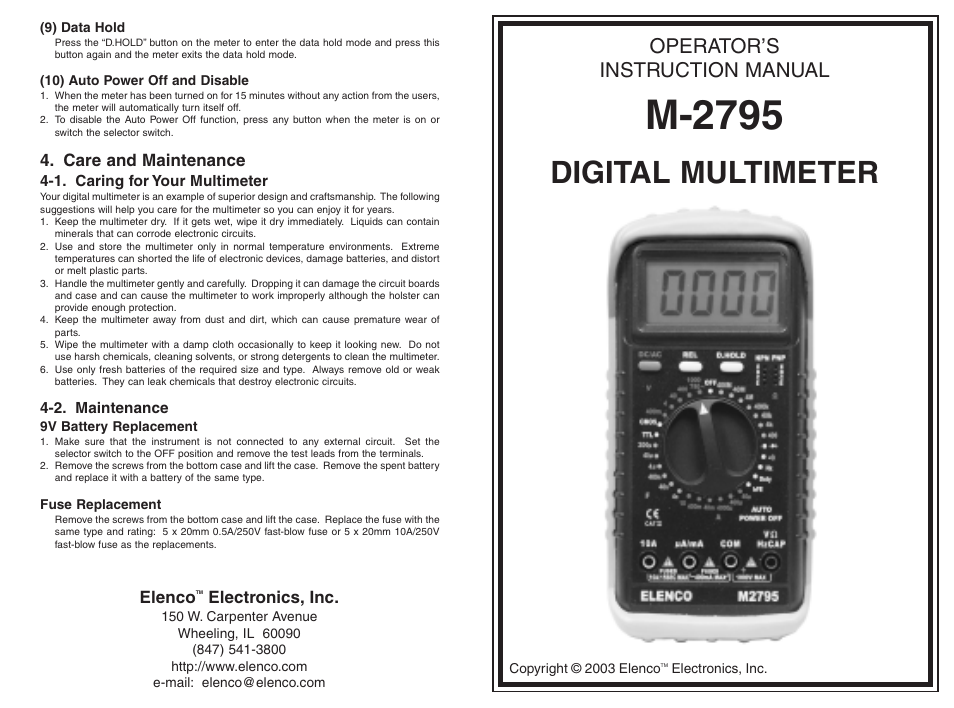 Elenco 3 1/2 Digit Cap./ Trans./ Freq User Manual | 4 pages