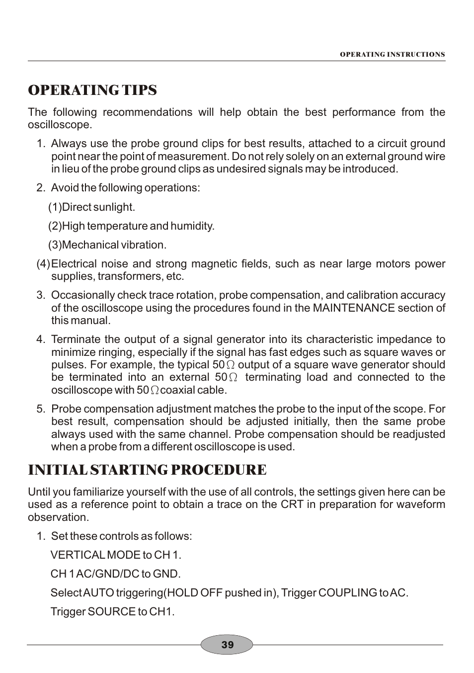 頁面 42, Operating tips, Initial starting procedure | Elenco 30MHz Dual Trace User Manual | Page 42 / 68