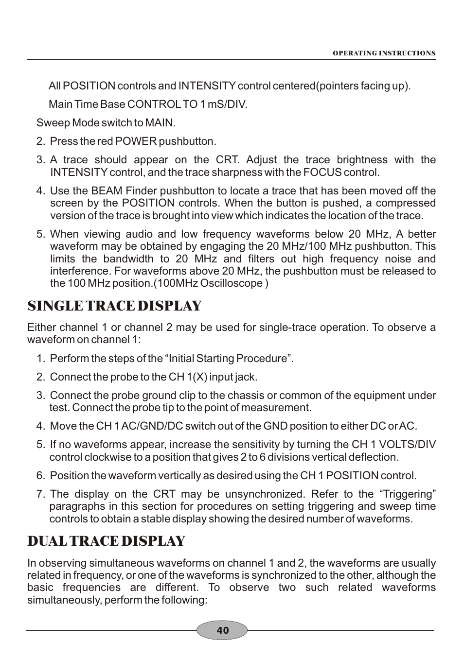 頁面 43, Single trace display, Dual trace display | Elenco 30MHz Dual Trace User Manual | Page 43 / 68