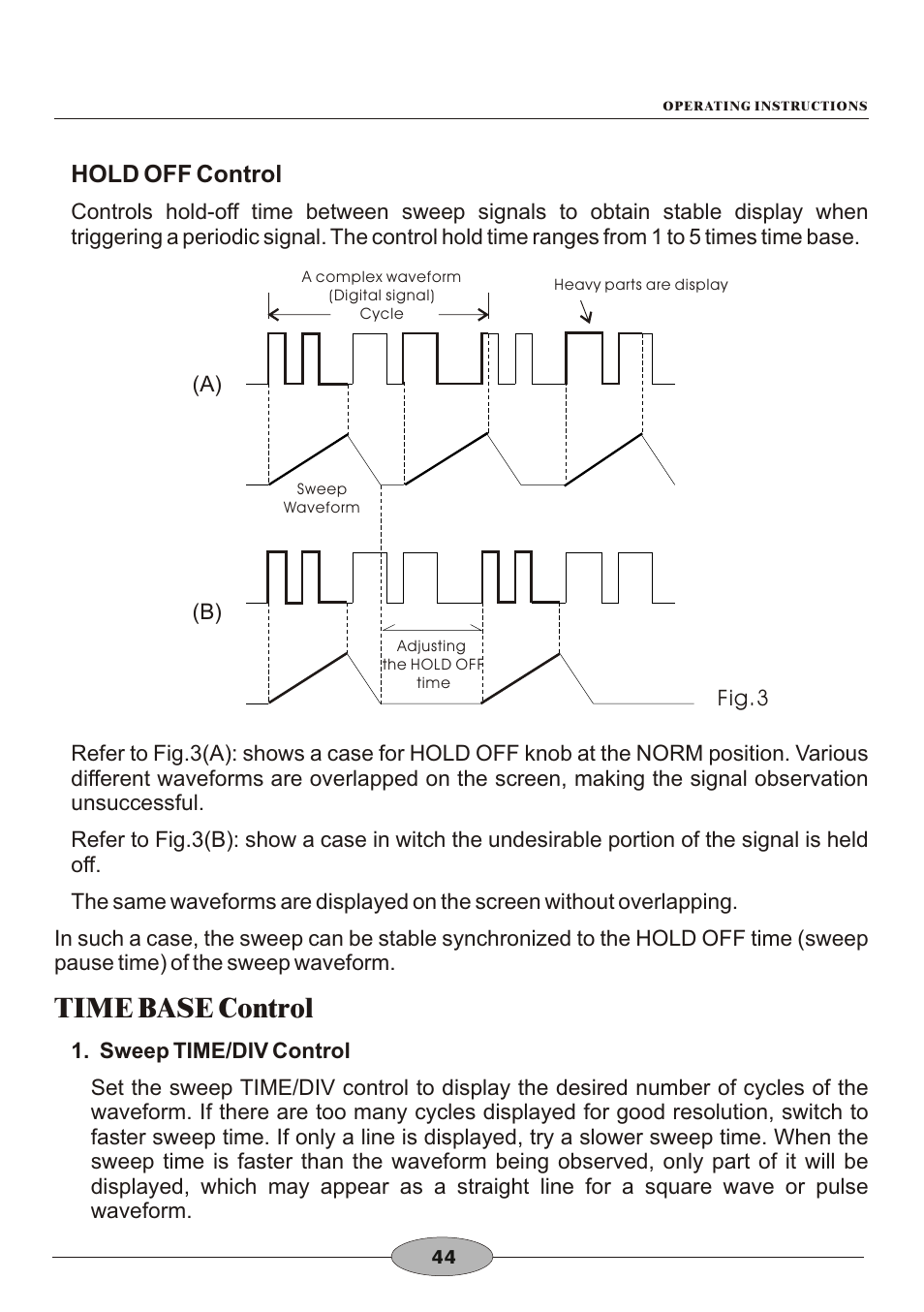 頁面 47, Time base control, Hold off control | Elenco 30MHz Dual Trace User Manual | Page 47 / 68