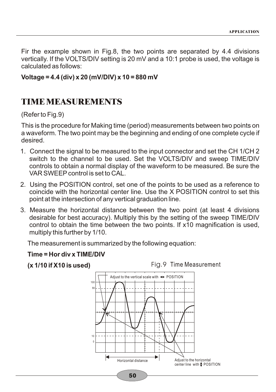 頁面 53, Time measurements, Fig.9 time measurement | Elenco 30MHz Dual Trace User Manual | Page 53 / 68