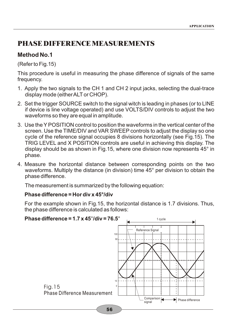 頁面 59, Phase difference measurements, Method no.1 | Elenco 30MHz Dual Trace User Manual | Page 59 / 68