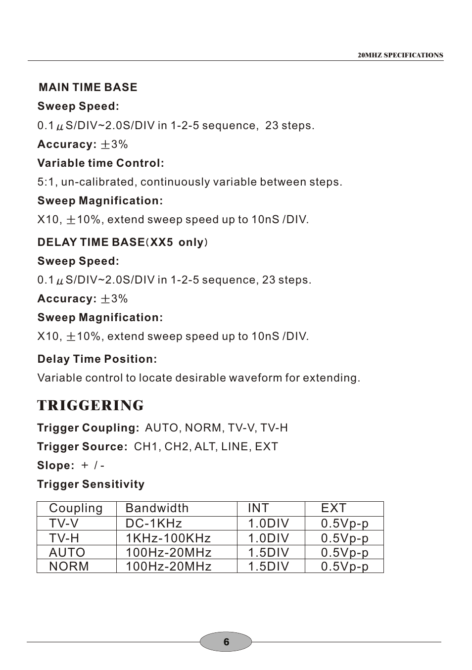 頁面 9, Triggering | Elenco 30MHz Dual Trace User Manual | Page 9 / 68