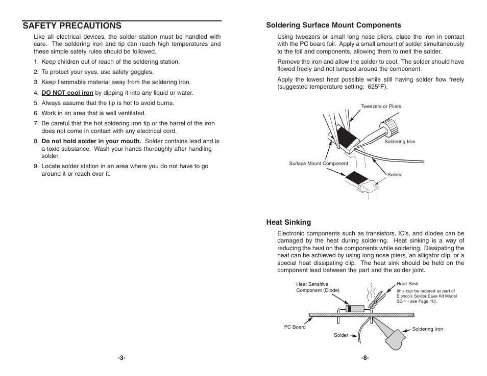 Safety precautions | Elenco Soldering Station User Manual | Page 4 / 6