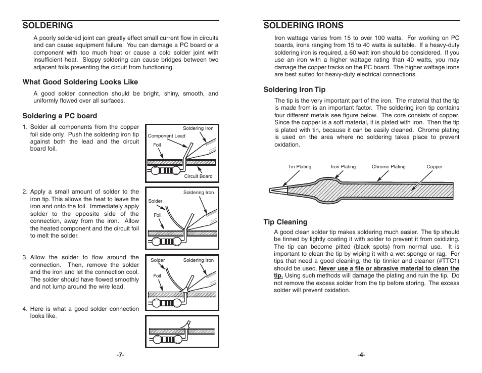 Soldering, Soldering irons | Elenco Soldering Station User Manual | Page 5 / 6