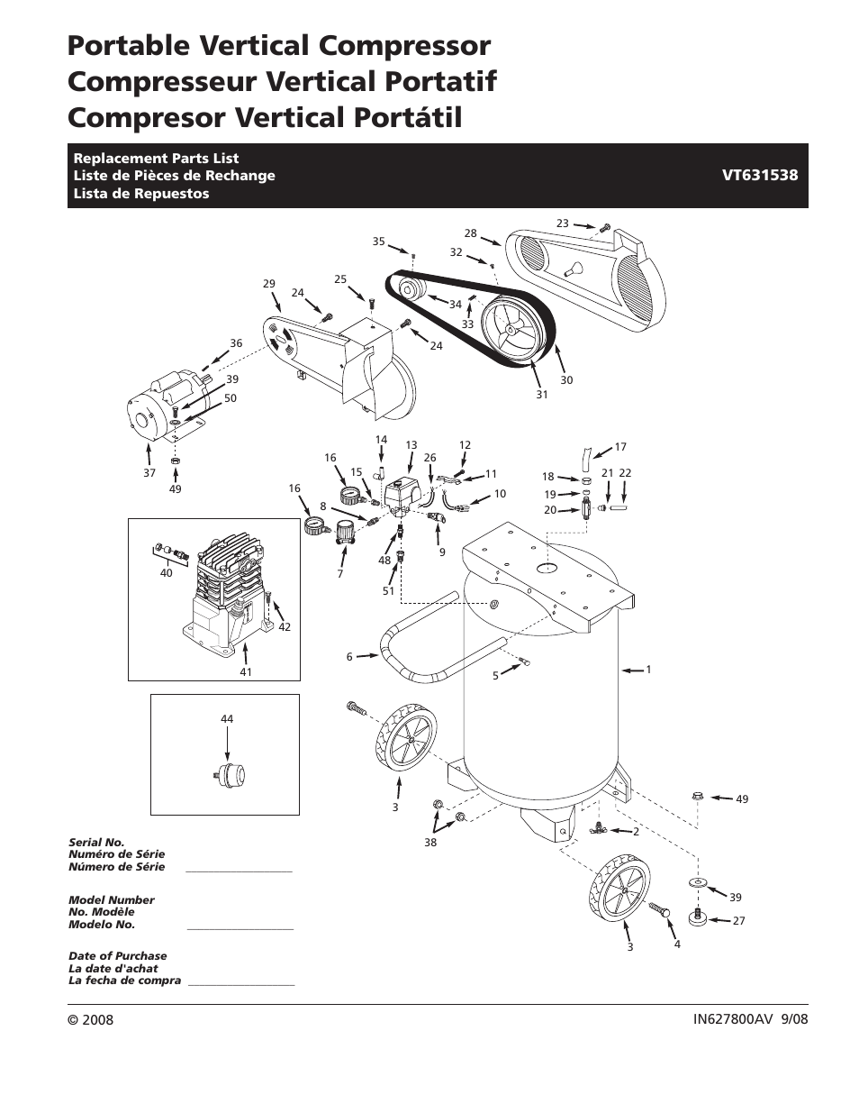 Campbell Hausfeld Portable Vertical Compressor VT631538 User Manual | 4 pages