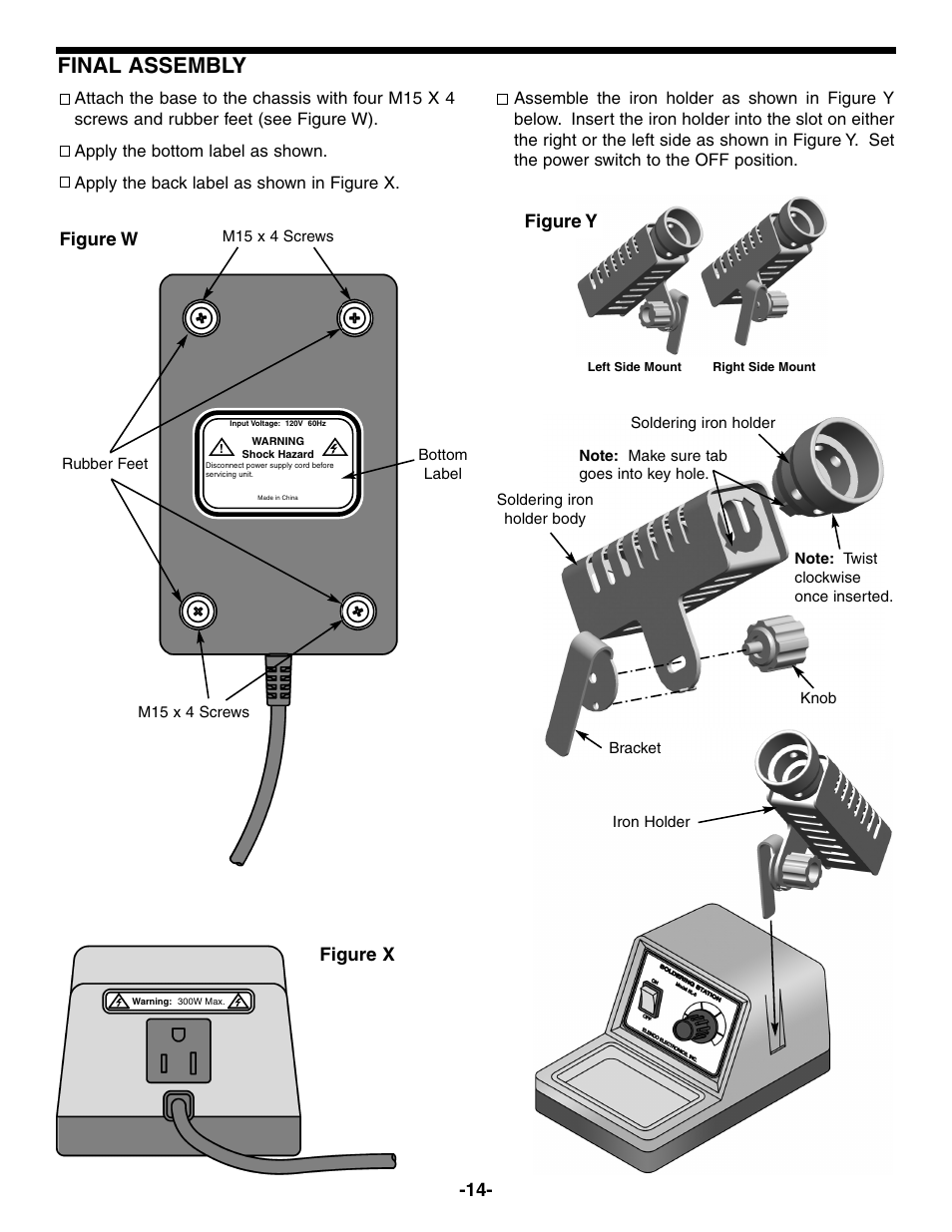 Final assembly, Figure x, Figure y figure w | Elenco Soldering Station User Manual | Page 15 / 20
