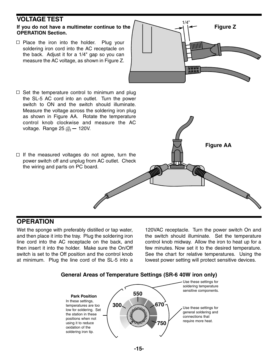 Operation, Voltage test | Elenco Soldering Station User Manual | Page 16 / 20