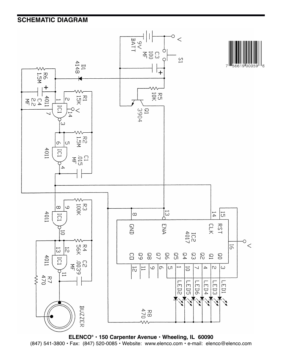 Schematic diagram | Elenco Surface Mount Technology Kit User Manual | Page 12 / 12